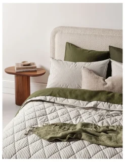 Aura Home Ticking Stripe Coverlet in Olive