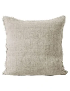 Aura Home Vintage Linen Fringe Cushion in Natural