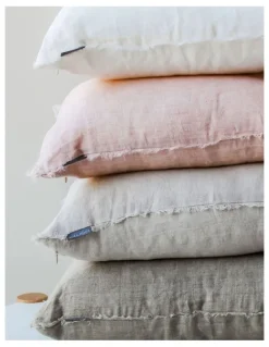 Aura Home Vintage Linen Fringe Cushion in Natural