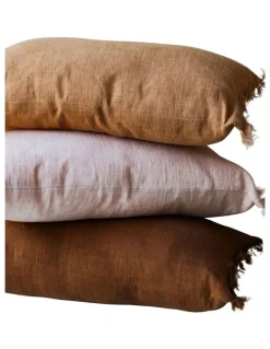 Aura Home Vintage Linen Fringe Rectangle Cushion in Bronze