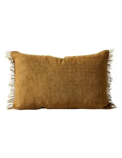 Aura Home Vintage Linen Fringe Rectangle Cushion in Bronze
