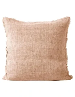 Aura Home Vintage Linen Fringe Cushion in Pink Clay