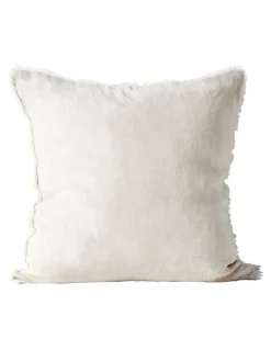 Aura Home Vintage Linen Fringe Cushion in Sand