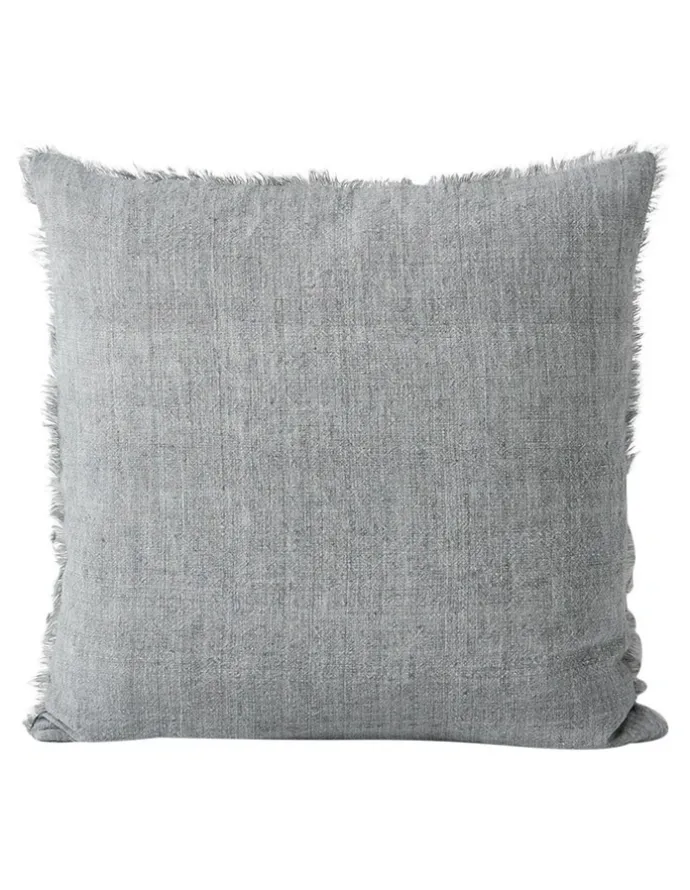 Aura Home Vintage Linen Fringe Cushion in Smoke