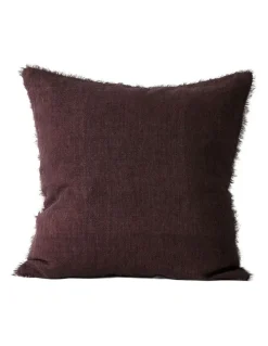 Aura Home Vintage Linen Fringe Cushion in Mulberry