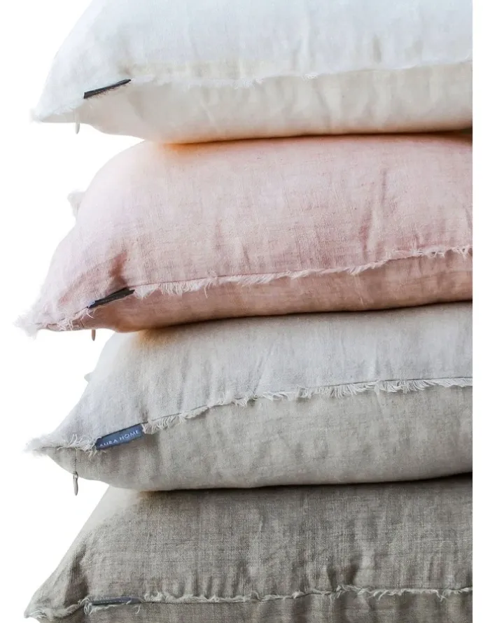 Aura Home Vintage Linen Fringe Cushion in Fennel