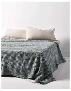 Aura Home Waffle Bed Cover in Dusty Blue
