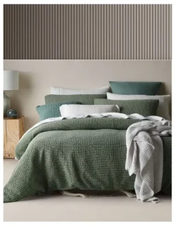 Australian House & Garden Beechworth Stonewashed Cotton Waffle Quilt Cover Set in Shrub