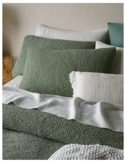 Australian House & Garden Beechworth Stonewashed Cotton Waffle Quilt Cover Set in Shrub