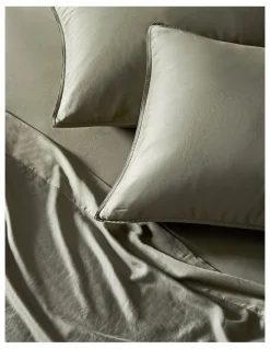 Australian House & Garden Palm Cove Washed Bamboo Cotton Sheet Set in Leaf