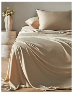Australian House & Garden Palm Cove Washed Bamboo Cotton Sheet Set in Dune