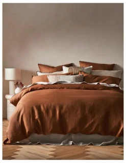Australian House & Garden Sandy Cape Washed Belgian Linen Quilt Cover Set in Earth