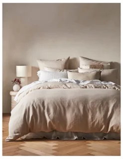Australian House & Garden Sandy Cape Washed Belgian Linen Quilt Cover Set in Moonbeam