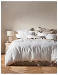 Australian House & Garden Sandy Cape Washed Belgian Linen Quilt Cover Set in White