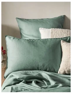 Australian House & Garden Sandy Cape Washed Belgian Linen Quilt Cover Set in Eucalyptus