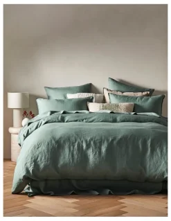 Australian House & Garden Sandy Cape Washed Belgian Linen Quilt Cover Set in Eucalyptus