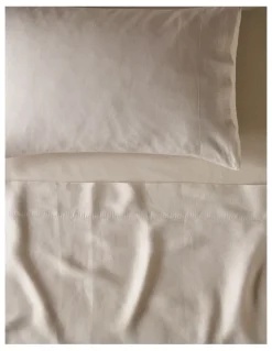 Australian House & Garden Sandy Cape Washed Belgian Linen Sheet Set in Moonbeam