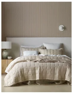 Australian House & Garden Sandy Cape Washed Belgian Linen Quilted Coverlet in Moonbeam