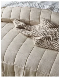 Australian House & Garden Sandy Cape Washed Belgian Linen Quilted Coverlet in Moonbeam