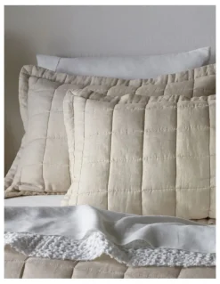 Australian House & Garden Sandy Cape Washed Belgian Linen Quilted Coverlet in Moonbeam
