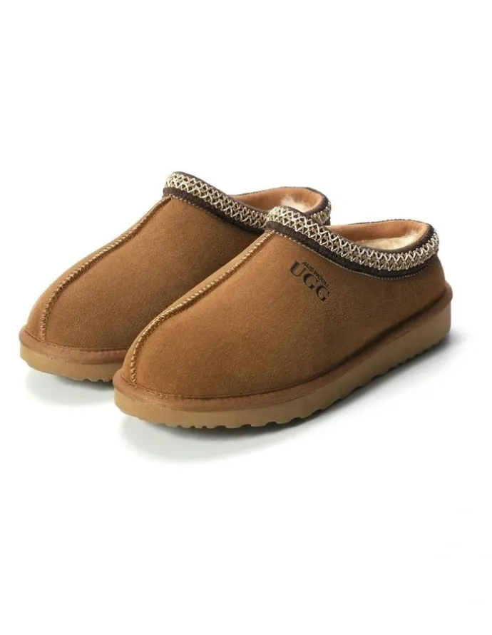 Aus Wooli Ugg Sheepskin Ankle Braid Croydon Slippers in Brown