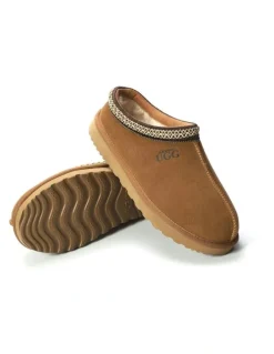 Aus Wooli Ugg Sheepskin Ankle Braid Croydon Slippers in Brown
