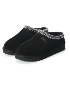 Aus Wooli Ugg Sheepskin Ankle Braid Croydon Slippers in Black