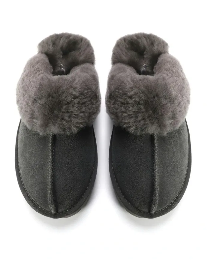 Aus Wooli Ugg Sheepskin Wool Sydney Slippers in Grey
