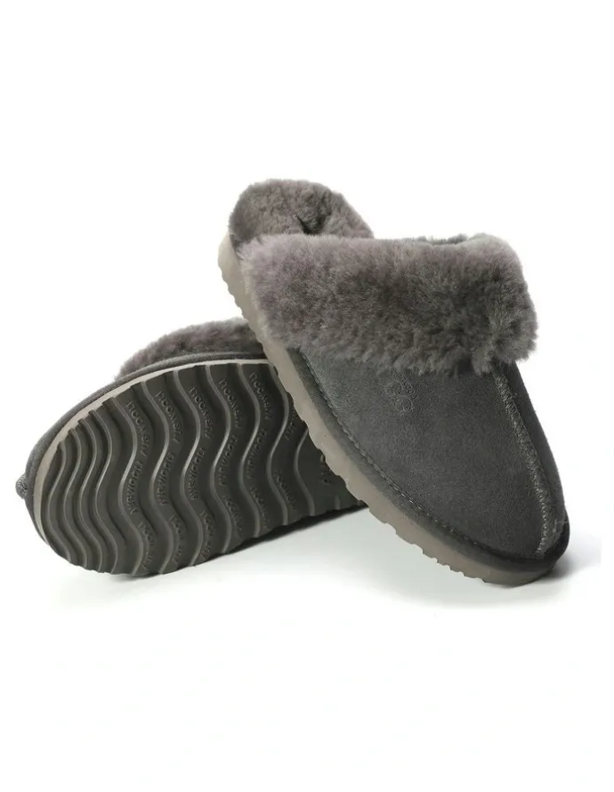 Aus Wooli Ugg Sheepskin Wool Sydney Slippers in Grey