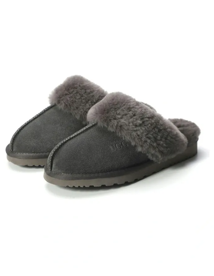 Aus Wooli Ugg Sheepskin Wool Sydney Slippers in Grey