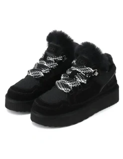 Aus Wooli Ugg Urban Chic Sheepskin Wool Lace-Up Sneakers in Black