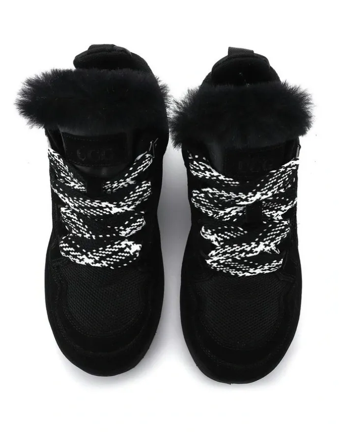 Aus Wooli Ugg Urban Chic Sheepskin Wool Lace-Up Sneakers in Black