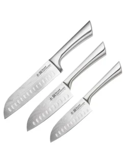 Baccarat Baccarat Damashiro 3 Piece Santoku Knife Starter Setin Silver