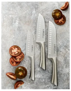Baccarat Baccarat Damashiro 3 Piece Santoku Knife Starter Setin Silver