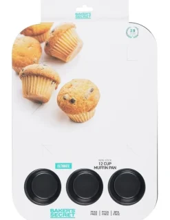 Baker's Secret Ultimate Non-Stick 12 Cup Muffin Or Cupcake Pan 40x29cm in Black