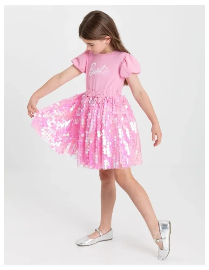 Barbie Barbie Bow Sequin Dress in Pink