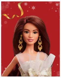 Barbie 2025 Holiday Barbie Dark Brown Hair with Silver & Gold Gown Doll