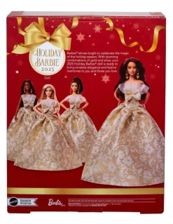 Barbie 2025 Holiday Barbie Dark Brown Hair with Silver & Gold Gown Doll