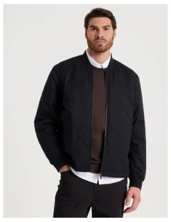Basque Diamond Quilt Puffer Jacket in Black