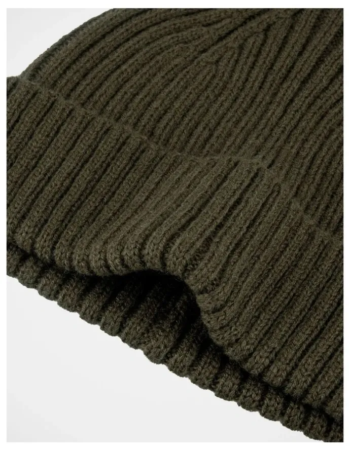 Basque Double Rib Knit Wool Beanie Winter Accessory Olive
