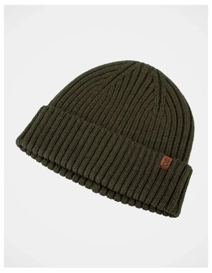 Basque Double Rib Knit Wool Beanie Winter Accessory Olive