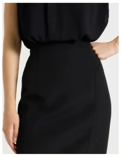 Basque Drape Twill Pencil Skirt in Black