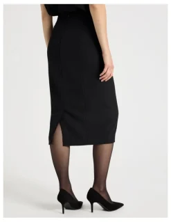 Basque Drape Twill Pencil Skirt in Black