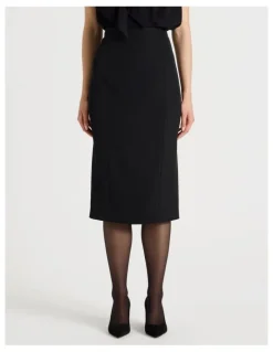 Basque Drape Twill Pencil Skirt in Black