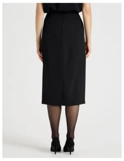 Basque Drape Twill Pencil Skirt in Black