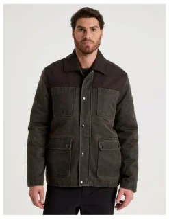 Basque Felt Detail Waxed Jacket in Brown
