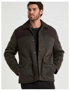 Basque Felt Detail Waxed Jacket in Brown