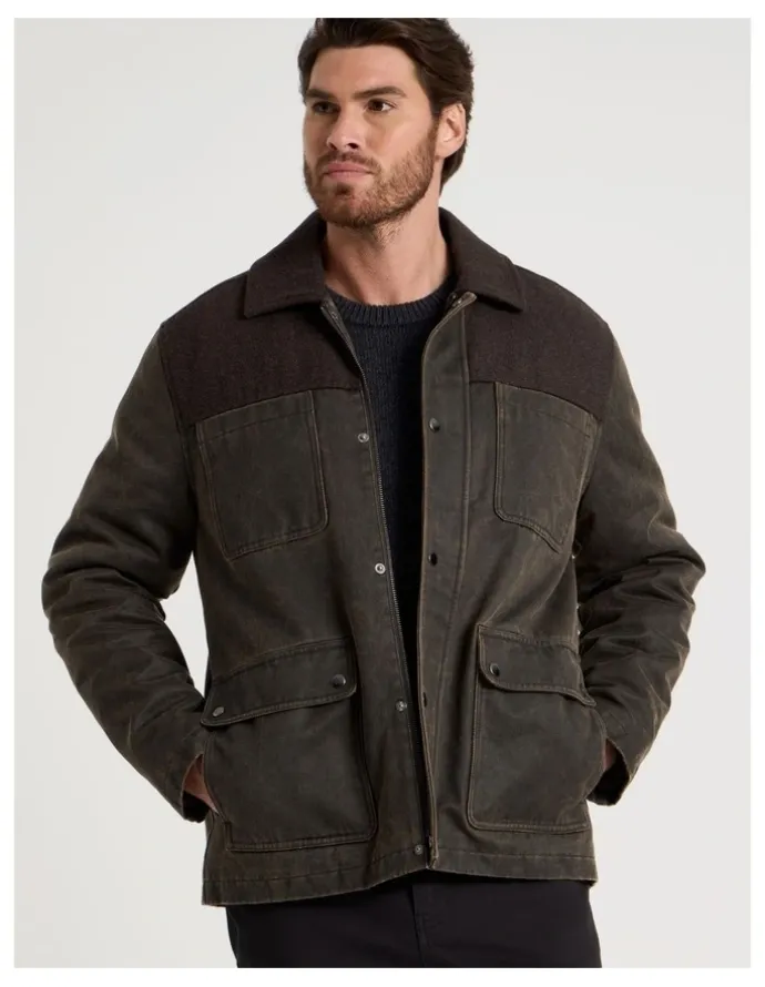 Basque Felt Detail Waxed Jacket in Brown