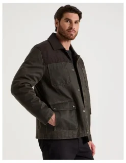 Basque Felt Detail Waxed Jacket in Brown