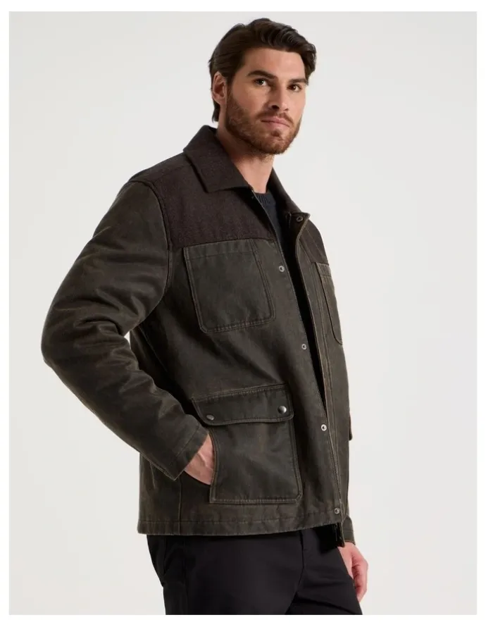 Basque Felt Detail Waxed Jacket in Brown